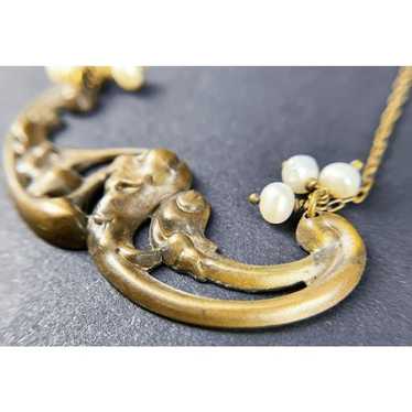 Artisan Dainty Art Nouveau Brass and Freshwater Pe