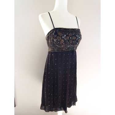 Sue Wong Nocturne Beaded Silk Cocktail Dress Brown