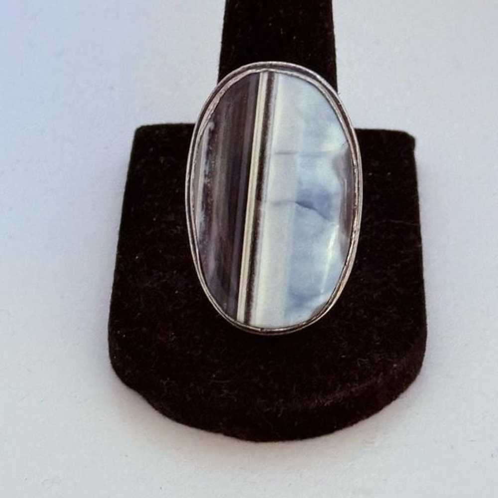 Vintage Blue Striped Agate Sterling Silver Statem… - image 1