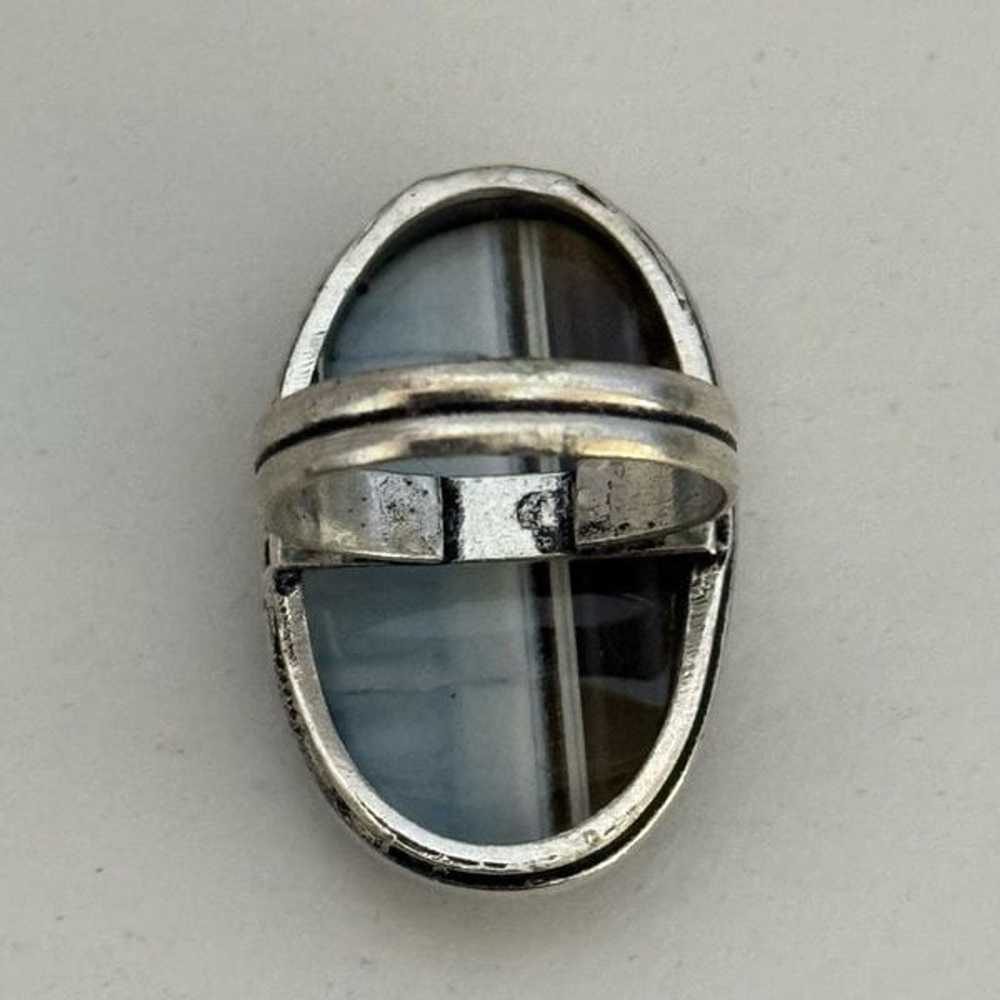 Vintage Blue Striped Agate Sterling Silver Statem… - image 2