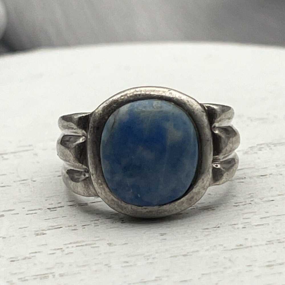 Vintage Sterling Silver 925 Mottled Blue Stone Ri… - image 1