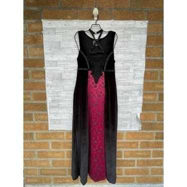 Cykxtees Sleeveless Maxi Dress Velvet Red Brocade 