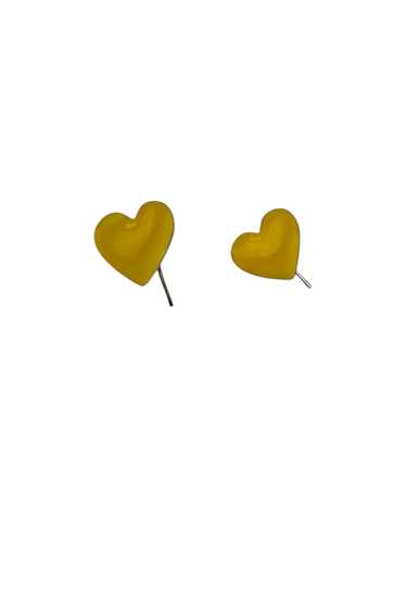 Vintage Tiny Yellow Enameled Heart Earrings Selec… - image 1