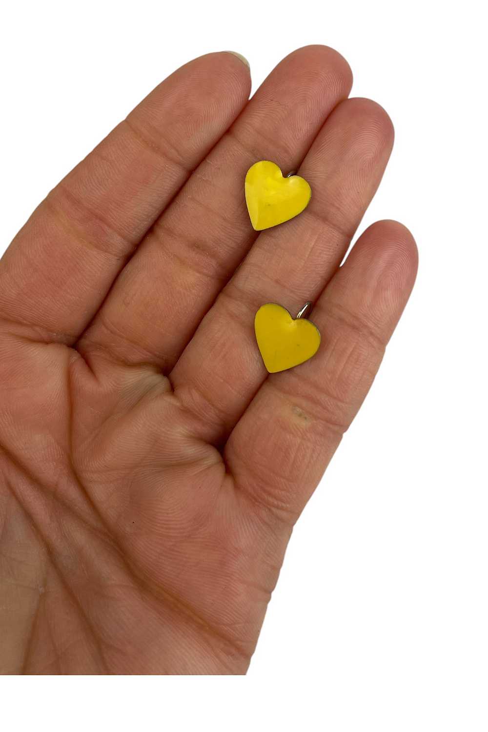 Vintage Tiny Yellow Enameled Heart Earrings Selec… - image 2