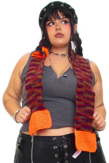 Vintage Y2K Bright Orange Stripe Knit Scarf