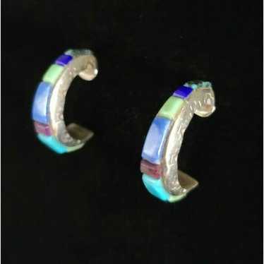 Vintage MULT-STONE STERLING EARRINGS Blue Turquois