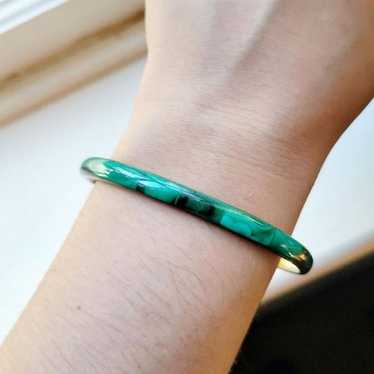 Vintage Malachite Inlaid Stone Brass Bangle Bracel