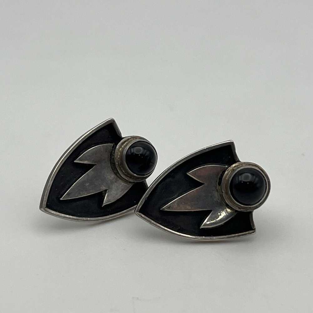 Vintage Onyx Sterling Silver 925 Stud Earrings - image 1