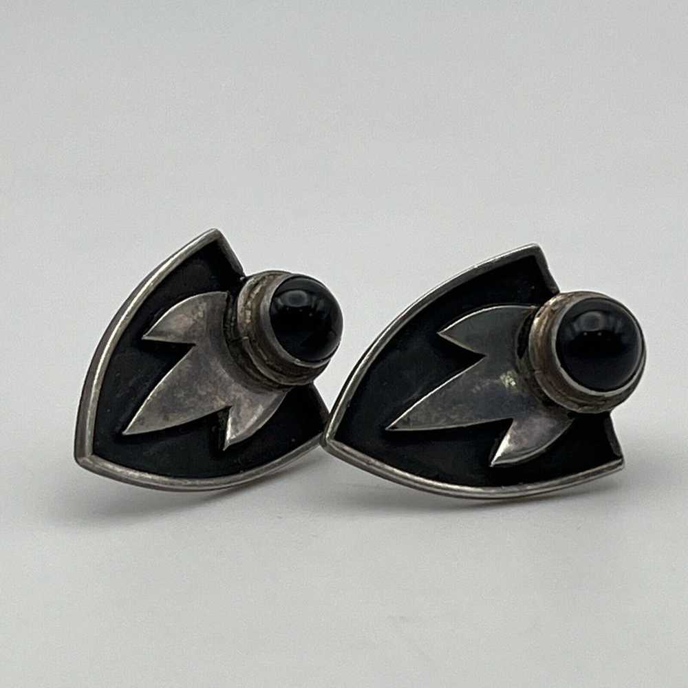 Vintage Onyx Sterling Silver 925 Stud Earrings - image 2