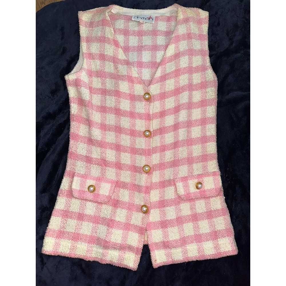 VINTAGE ITALIAN DESIGNER PINK CHECK VEST & MINISK… - image 2