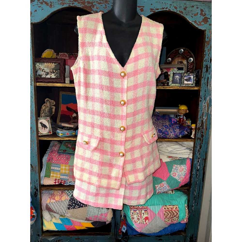 VINTAGE ITALIAN DESIGNER PINK CHECK VEST & MINISK… - image 5