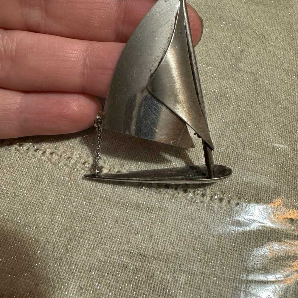 Vintage Sterling Silver Sail Boat Brooch - image 2