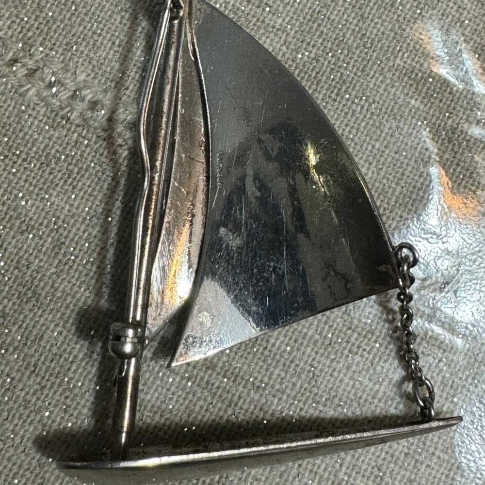 Vintage Sterling Silver Sail Boat Brooch - image 3