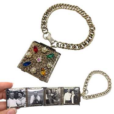 Vintage Jeweled Four-panel Photo Mini Foldable Cha