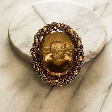 Vintage antique Edwardian goofus bubble glass Reverse intaglio brooch Czechoslovakia rare popular Czech