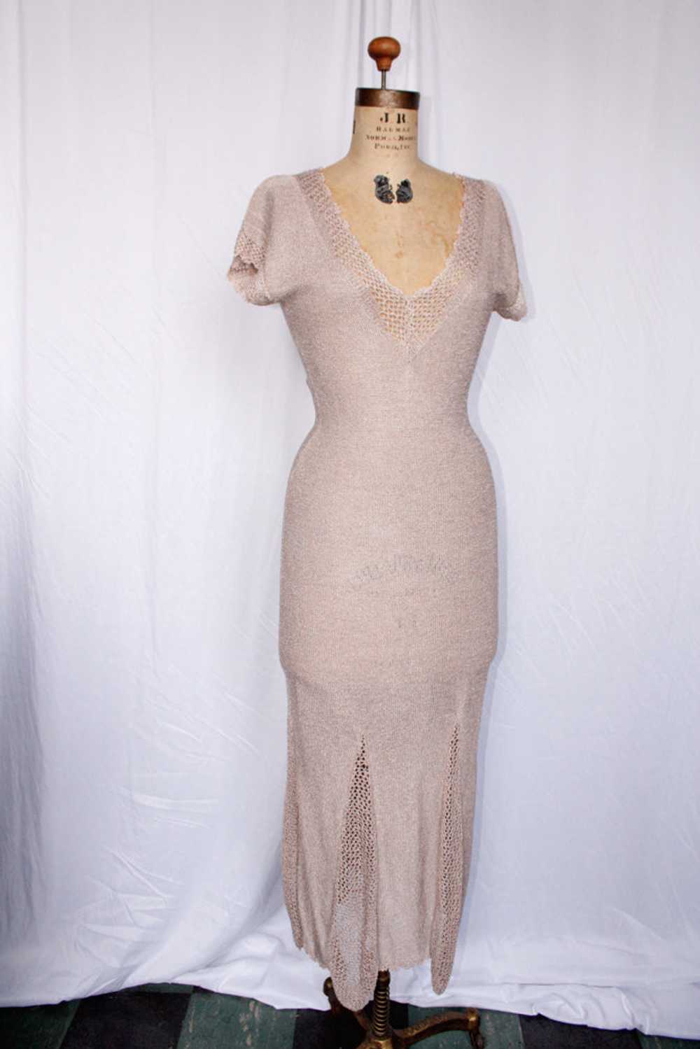 1930s Silver Lavender Knit Gown - Small - image 3