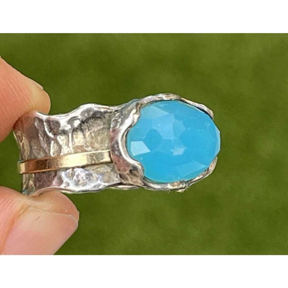 Vintage 14k Gold Sterling Silver Ring Size 8 Blue… - image 12