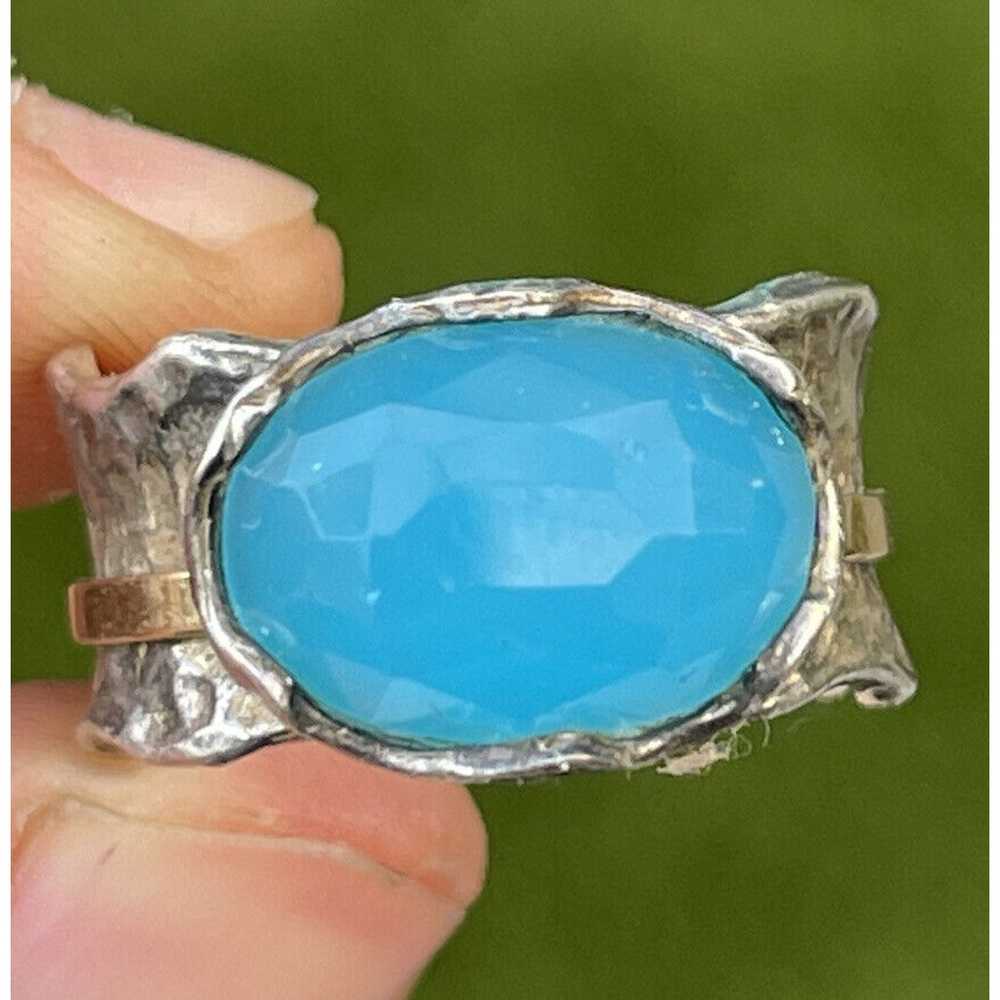 Vintage 14k Gold Sterling Silver Ring Size 8 Blue… - image 2