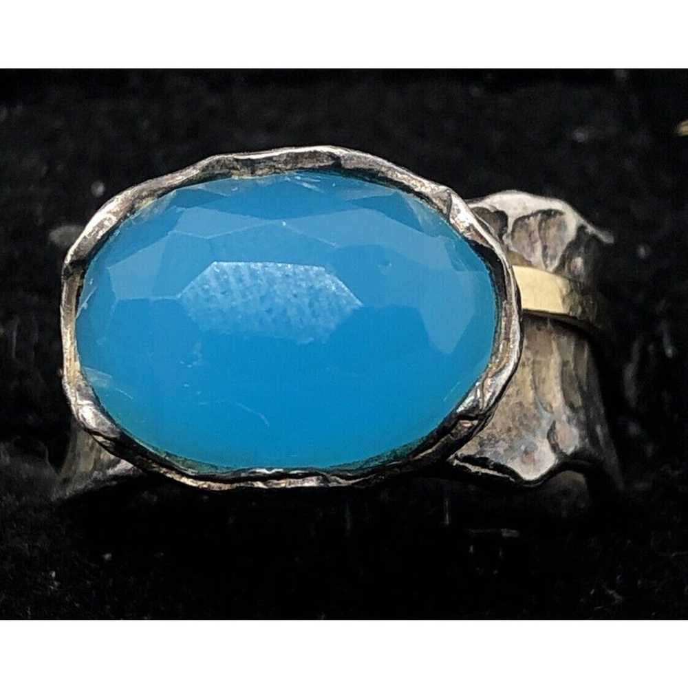 Vintage 14k Gold Sterling Silver Ring Size 8 Blue… - image 6