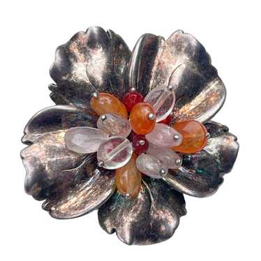 Vintage Sterling Silver Pendant Brooch Pin Flower… - image 1