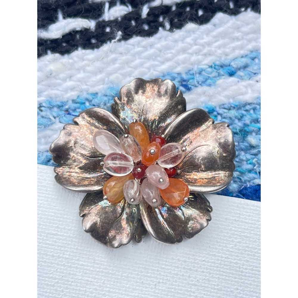 Vintage Sterling Silver Pendant Brooch Pin Flower… - image 2