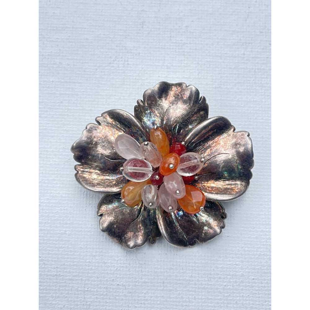 Vintage Sterling Silver Pendant Brooch Pin Flower… - image 4