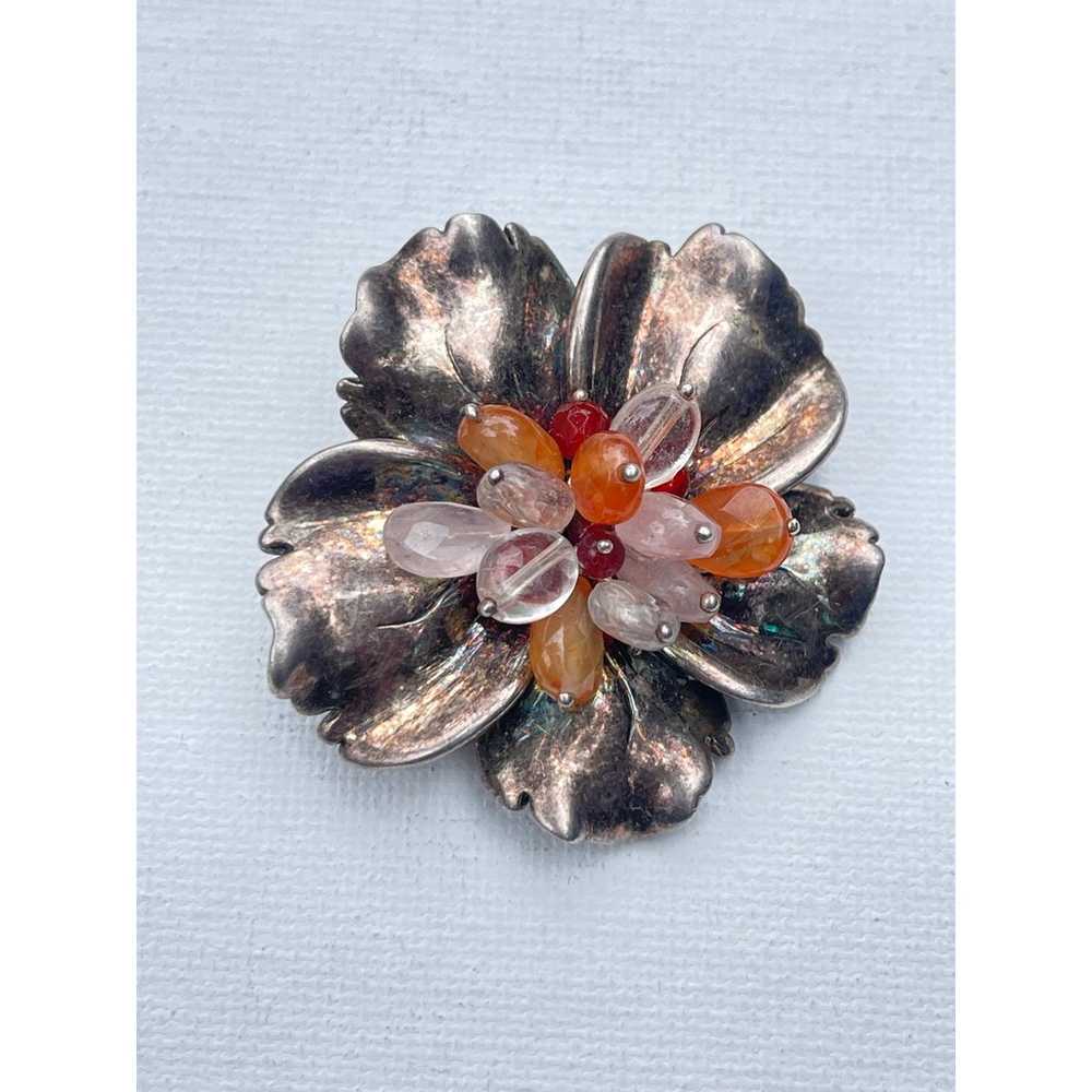 Vintage Sterling Silver Pendant Brooch Pin Flower… - image 5