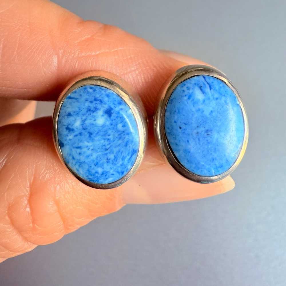 Vintage Natural Blue Sodalite Modernist Oval Stud… - image 1