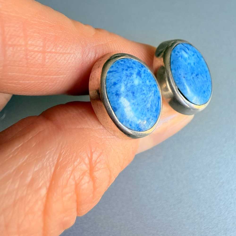 Vintage Natural Blue Sodalite Modernist Oval Stud… - image 2