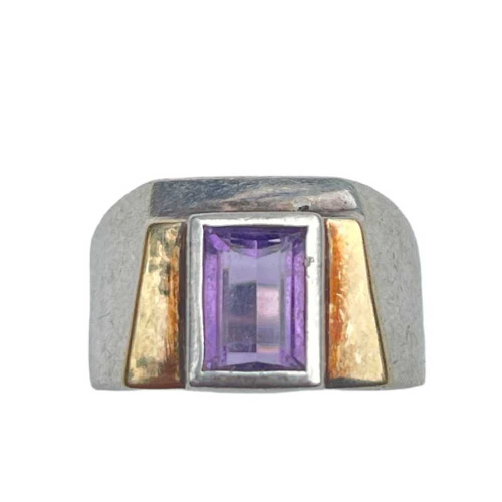 Vintage Art Deco Sterling Silver Amethyst Ring - … - image 1