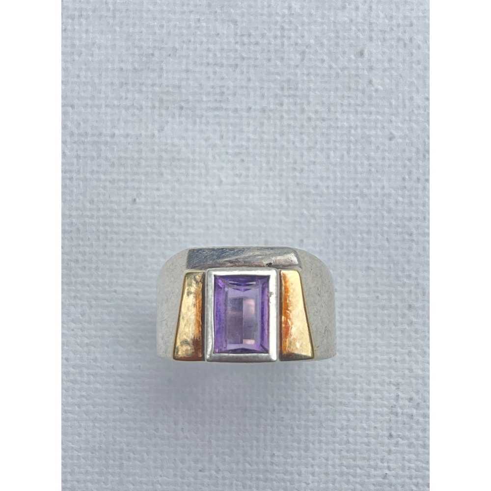 Vintage Art Deco Sterling Silver Amethyst Ring - … - image 2