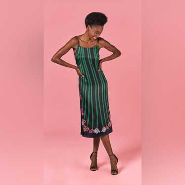 Tucker Stevie Silk Slip Dress black and green flor