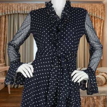 Vintage Navy & White Polka Dot Ruffle Maxi Dress