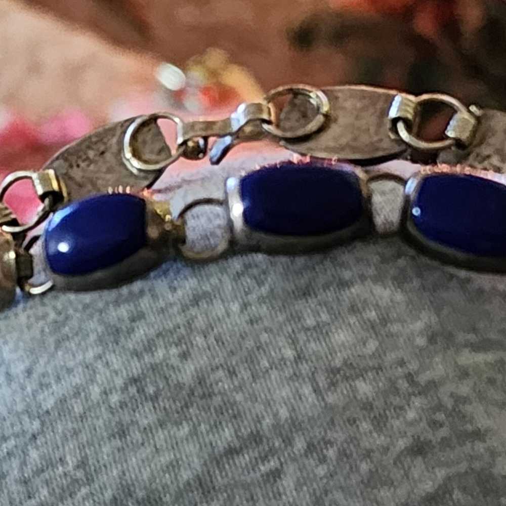 .925 silver vintage lapis bracelet - image 1