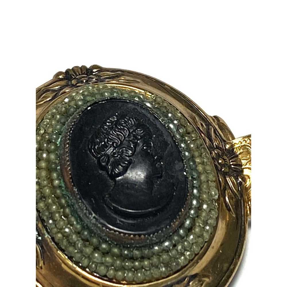 Vintage Cameo Bracelet Oval Lady Black Gold Tone … - image 11