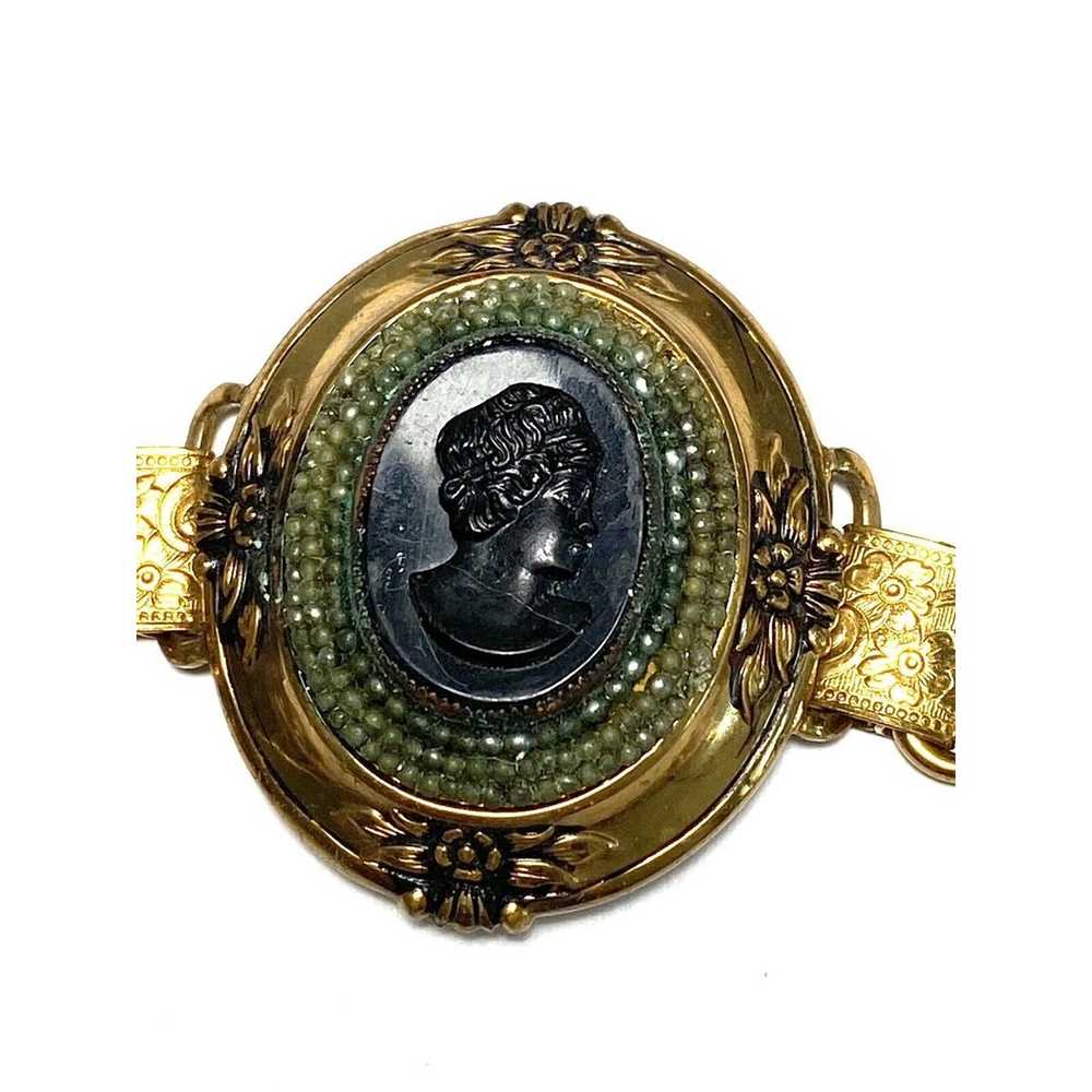 Vintage Cameo Bracelet Oval Lady Black Gold Tone … - image 2