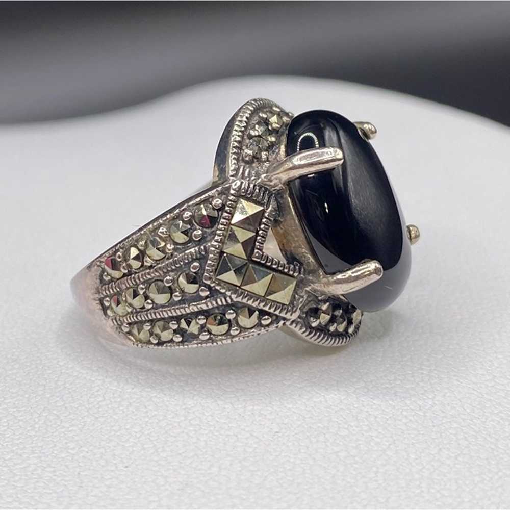 Beautiful vintage onyx marcasite ring - image 1