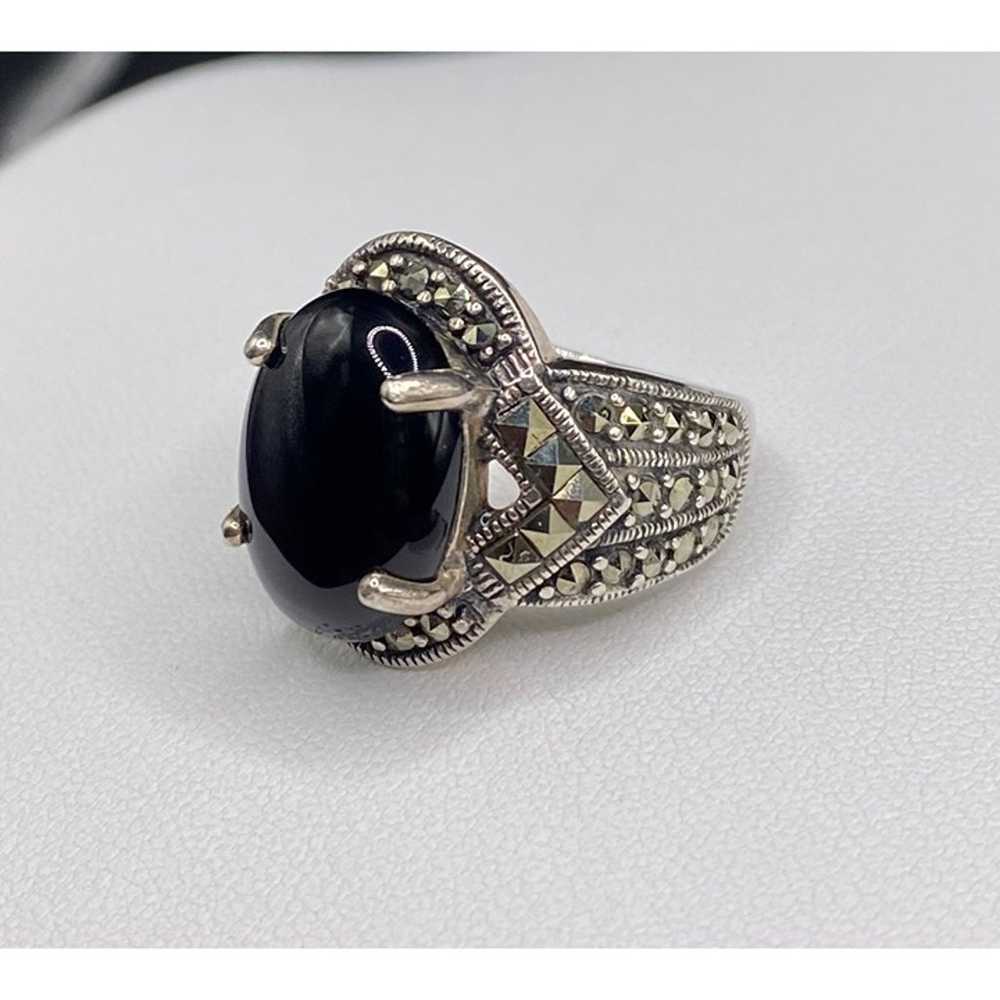 Beautiful vintage onyx marcasite ring - image 2