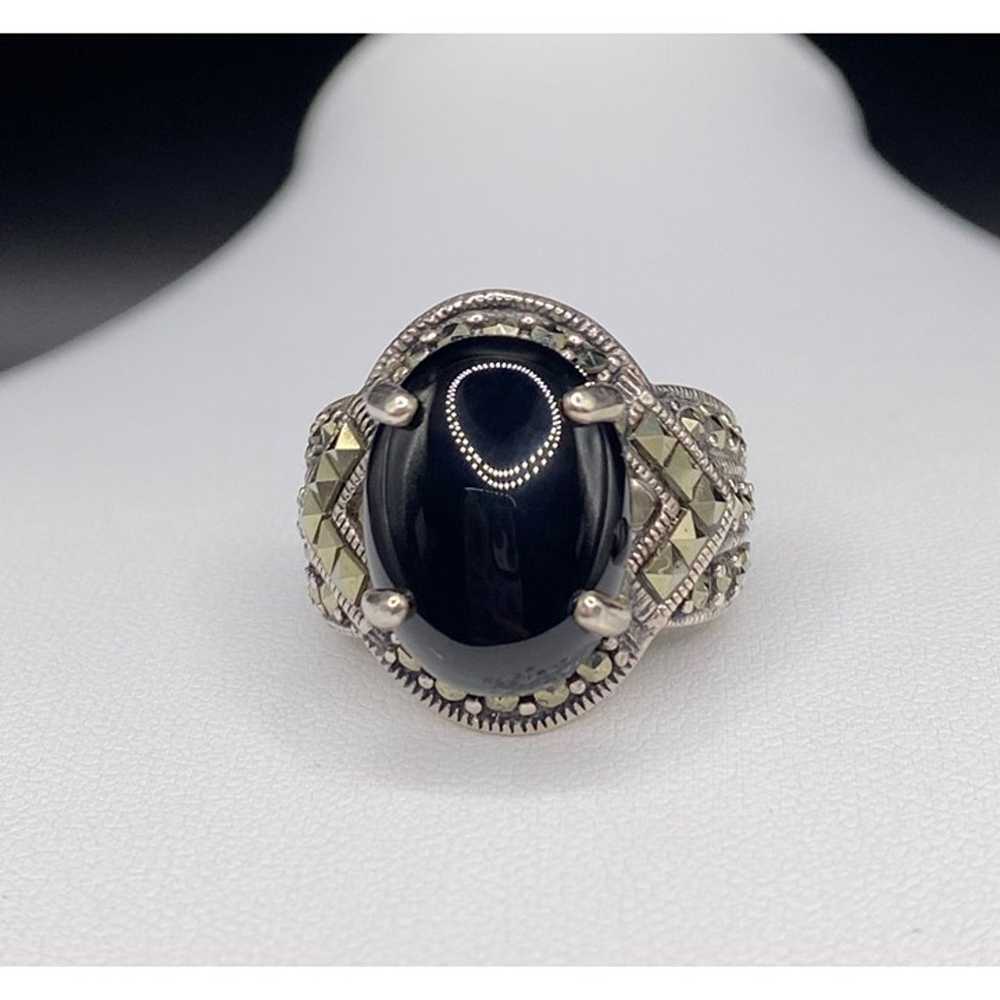 Beautiful vintage onyx marcasite ring - image 3