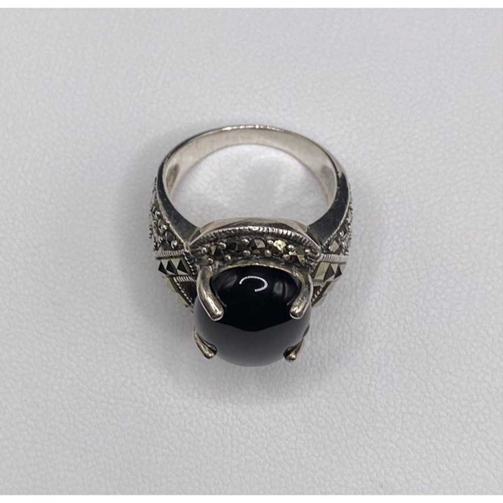 Beautiful vintage onyx marcasite ring - image 4