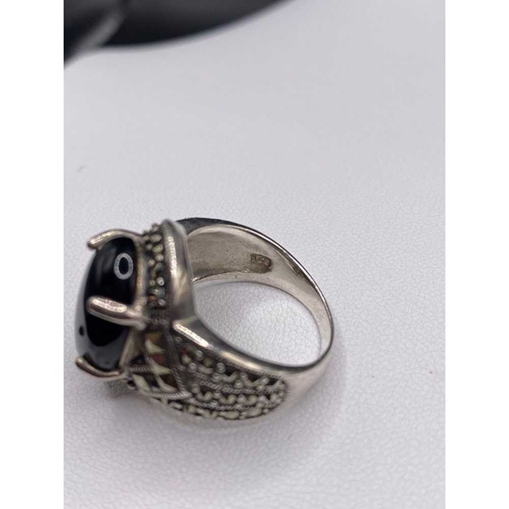 Beautiful vintage onyx marcasite ring - image 6