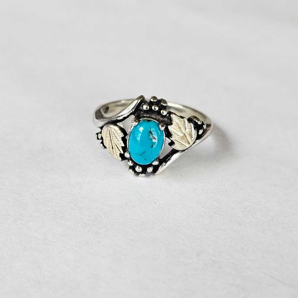 Vintage Black Hills Gold Turquoise Ring 12k/925 S… - image 1