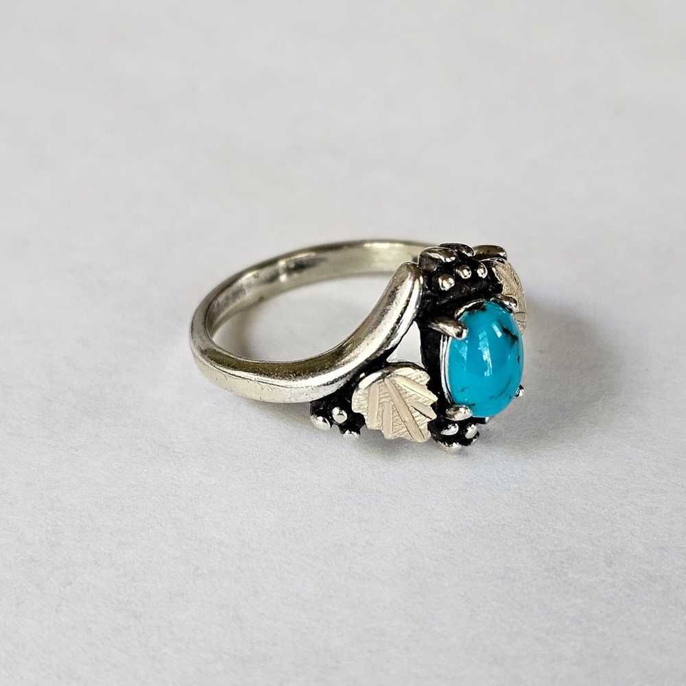 Vintage Black Hills Gold Turquoise Ring 12k/925 S… - image 2