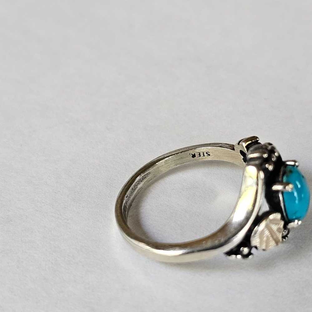 Vintage Black Hills Gold Turquoise Ring 12k/925 S… - image 3