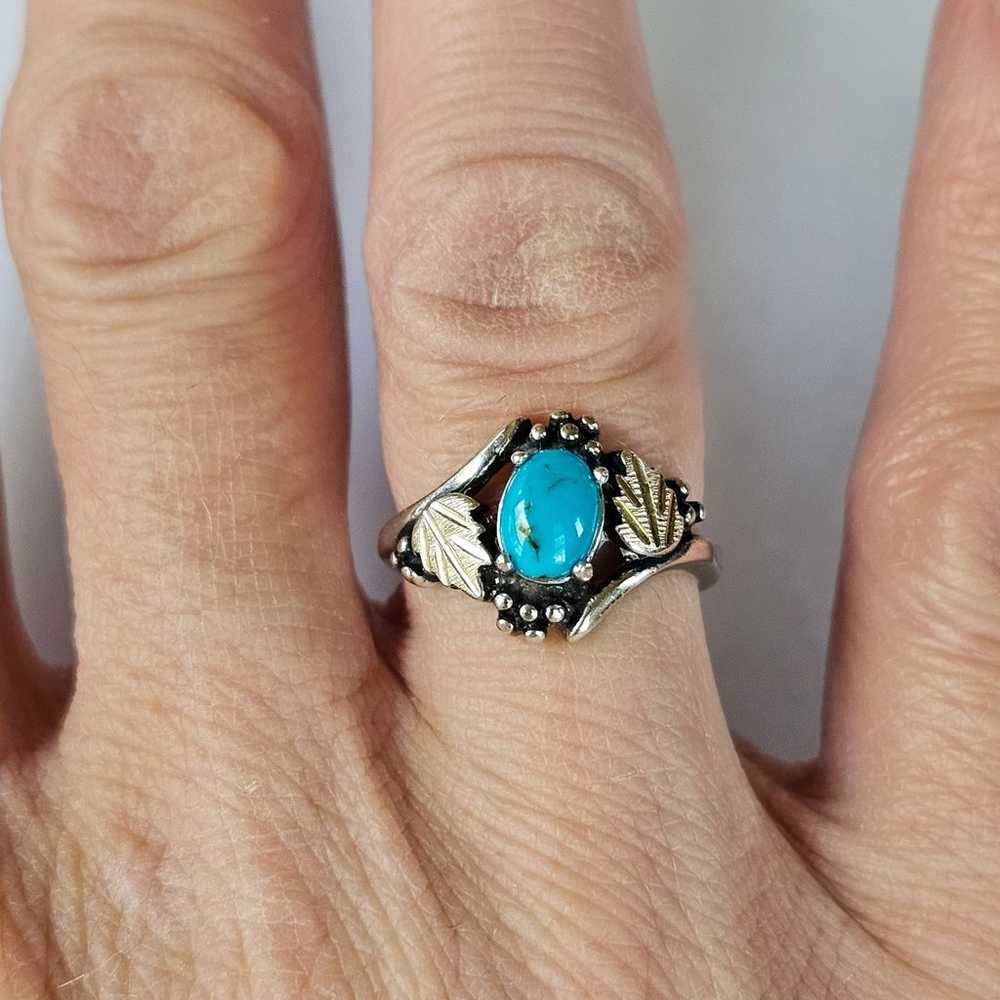 Vintage Black Hills Gold Turquoise Ring 12k/925 S… - image 6