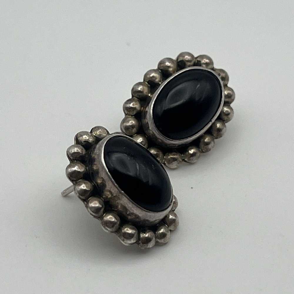 Vintage Onyx Sterling Modernist Oval Earrings 925… - image 2