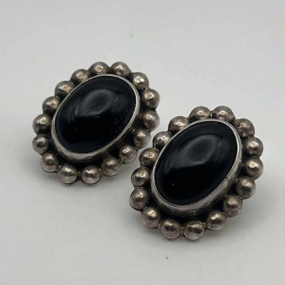 Vintage Onyx Sterling Modernist Oval Earrings 925… - image 3