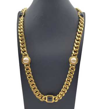 Carolee Gold Tone Curb Chain Necklace 1980s Faux … - image 1