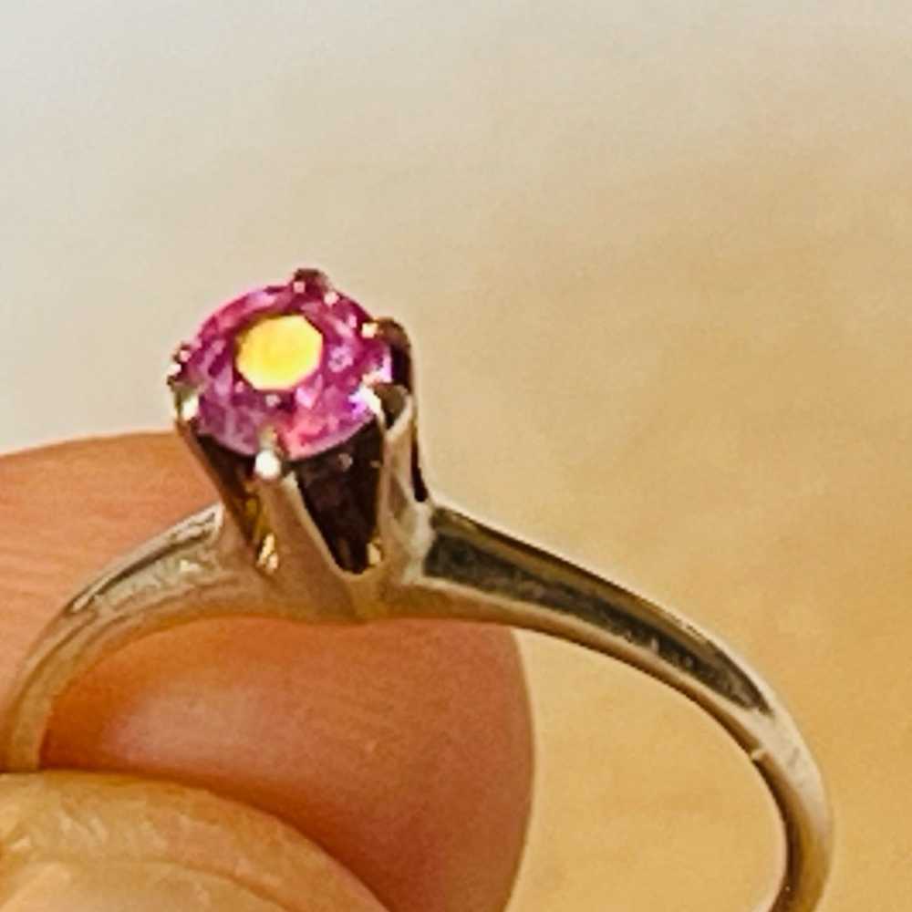 Antique 10k Gold Solitaire Ring w/ Pink Sapphire … - image 5