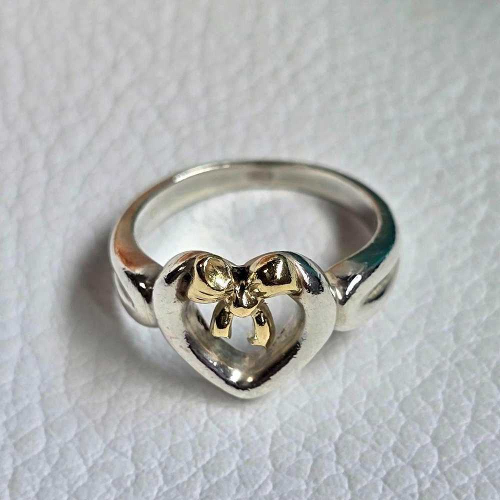 Tiffany Heart Ribbon Silver 925 K18 Yellow Gold a… - image 10